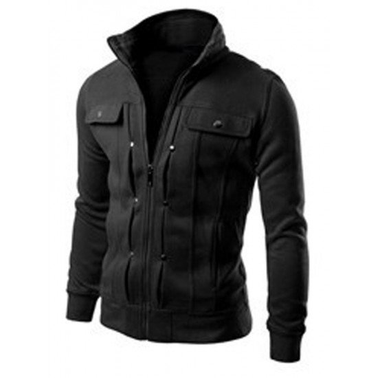 Fashion Solid Zipper Mens Winter Coats