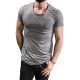  Men's Pure Color Zipper Ripped Short Sleeve T-Shirt