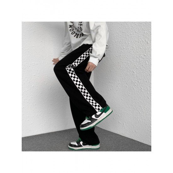 Loose Grid Black Sports Jogger Trousers For Women