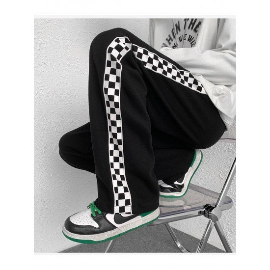 Loose Grid Black Sports Jogger Trousers For Women