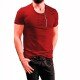  Men's Pure Color Zipper Ripped Short Sleeve T-Shirt