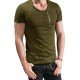  Men's Pure Color Zipper Ripped Short Sleeve T-Shirt