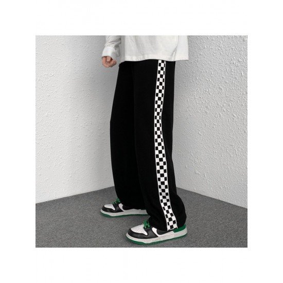 Loose Grid Black Sports Jogger Trousers For Women