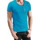  Men's Pure Color Zipper Ripped Short Sleeve T-Shirt