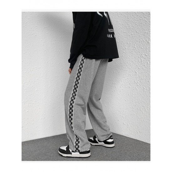 Loose Grid Black Sports Jogger Trousers For Women