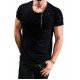  Men's Pure Color Zipper Ripped Short Sleeve T-Shirt