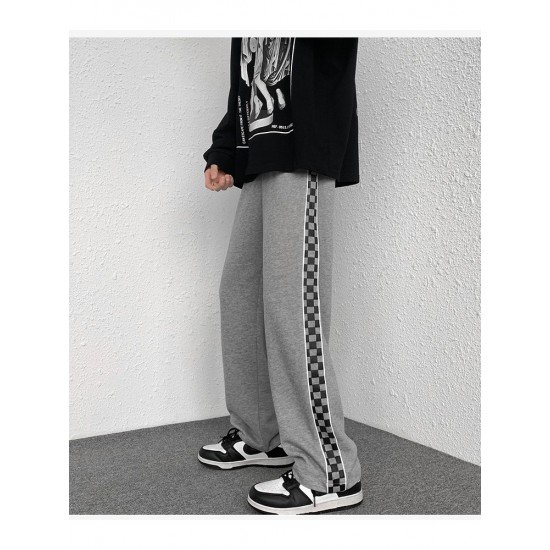 Loose Grid Black Sports Jogger Trousers For Women