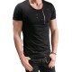  Men's Pure Color Zipper Ripped Short Sleeve T-Shirt