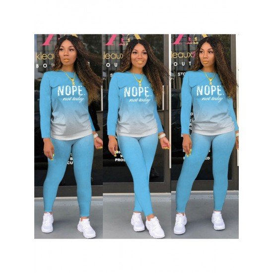  Gradient Color Letter Printing Women's Two-Piece Suit