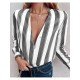  Casual Deep V-Neck Striped Women's Long Sleeve Shirt