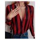  Casual Deep V-Neck Striped Women's Long Sleeve Shirt