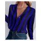  Casual Deep V-Neck Striped Women's Long Sleeve Shirt