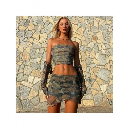  2022 Camouflage Shawl Wrap Women's Skirt Three-Piece