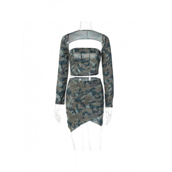  2022 Camouflage Shawl Wrap Women's Skirt Three-Piece