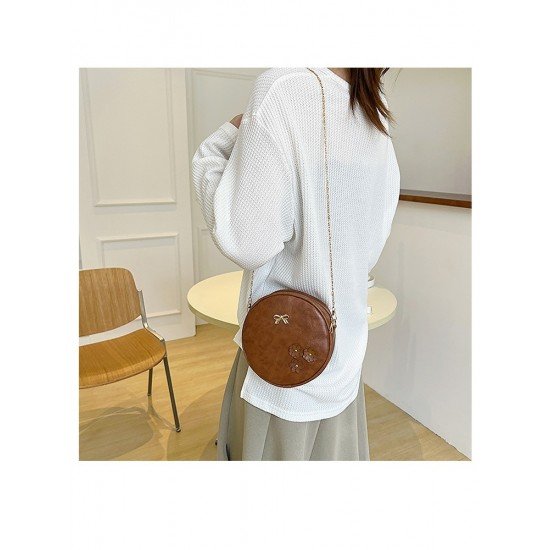  PU Pure Color Round Shoulder Bag