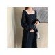  Pure Color Square Collar Women's Long Sleeve Dress