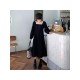  Pure Color Square Collar Women's Long Sleeve Dress