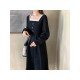  Pure Color Square Collar Women's Long Sleeve Dress