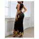  Summer V-Neck Split Hem Printing Women's Dress