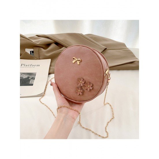  PU Pure Color Round Shoulder Bag