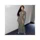 Hot Drilling Gauze Long Sleeve Maxi Dress