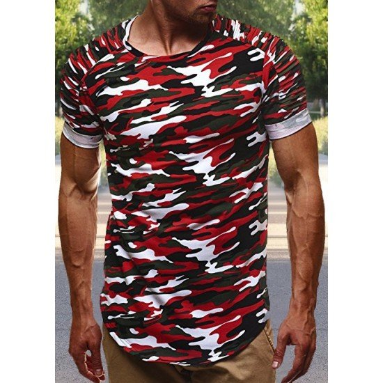  Men's Camouflage Sports Workout Short Sleeve T-Shirt