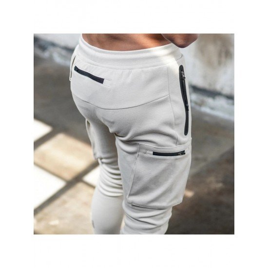  Casual Pure Color Zipper Men's Long Pants