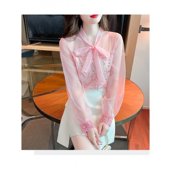  2022 Fall Bow Women's Chiffon Blouse Top