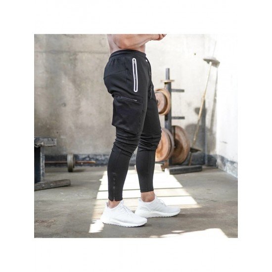  Casual Pure Color Zipper Men's Long Pants