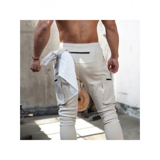  Casual Pure Color Zipper Men's Long Pants