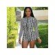 Houndstooth Zip Long Sleeve Rompers For Women