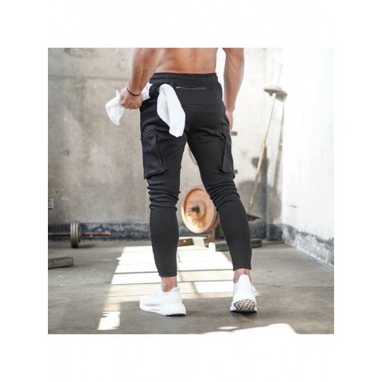  Casual Pure Color Zipper Men's Long Pants