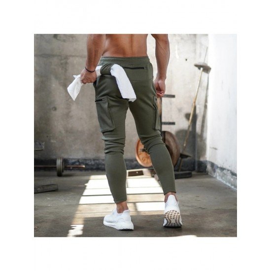  Casual Pure Color Zipper Men's Long Pants