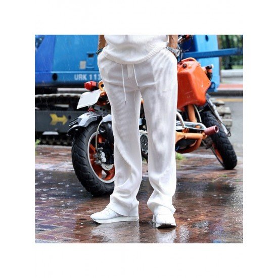 Summer Casual Straight Leg White Pants For Men