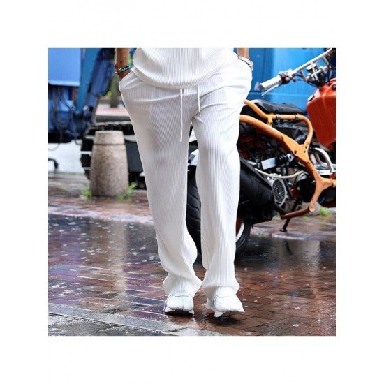 Summer Casual Straight Leg White Pants For Men