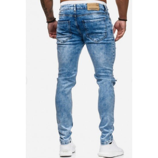  Fashion Pure Color Ripped Men's Denim Jeans