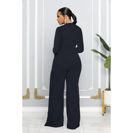 New Fashion Solid Long Sleeve Straight Leg Jumpsuits