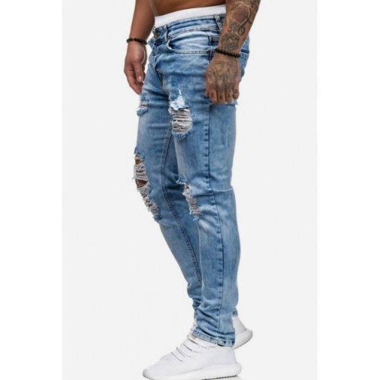  Fashion Pure Color Ripped Men's Denim Jeans