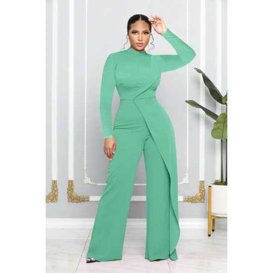 New Fashion Solid Long Sleeve Straight Leg Jumpsuits