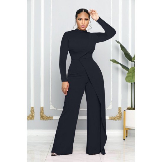 New Fashion Solid Long Sleeve Straight Leg Jumpsuits