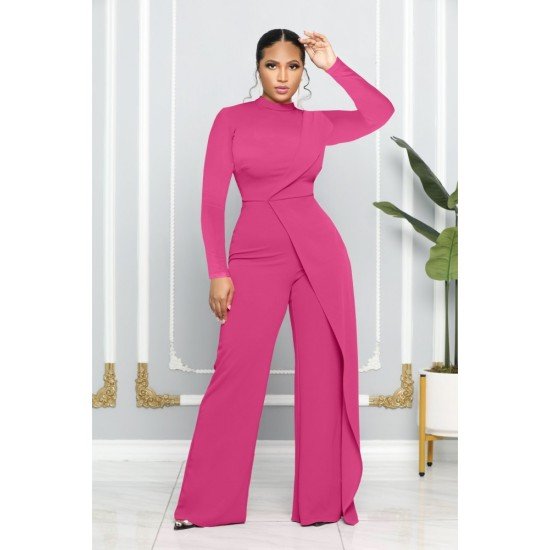 New Fashion Solid Long Sleeve Straight Leg Jumpsuits