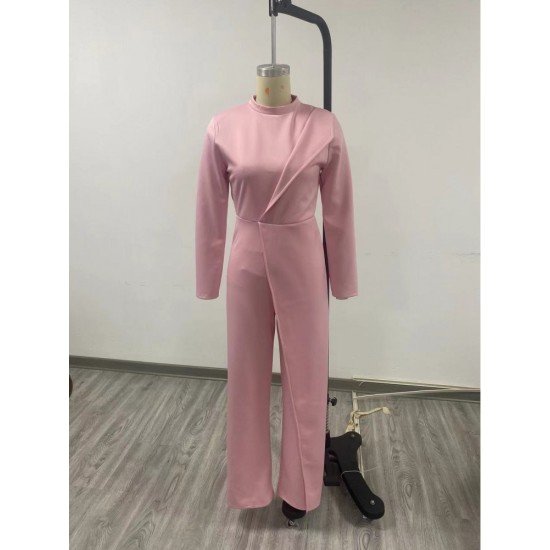 New Fashion Solid Long Sleeve Straight Leg Jumpsuits