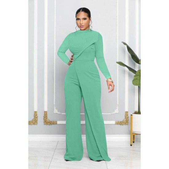 New Fashion Solid Long Sleeve Straight Leg Jumpsuits