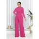 New Fashion Solid Long Sleeve Straight Leg Jumpsuits