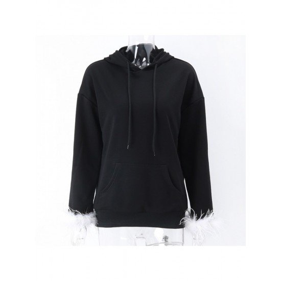 Casual Feathers Patchwork Hooded Women's Sweater