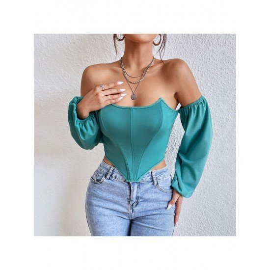  Pure Color Backless Off Shoulder Women's Top