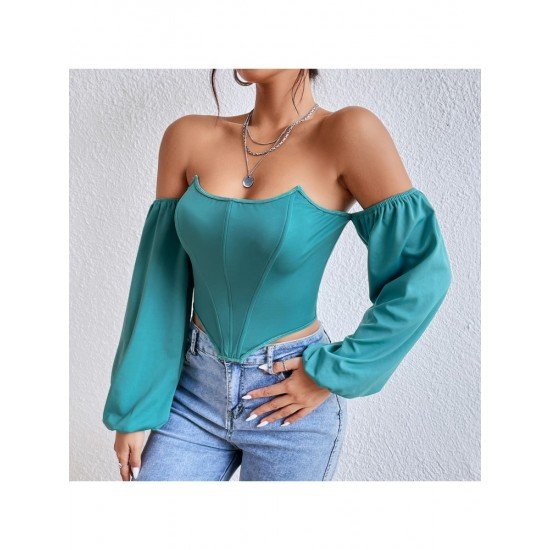  Pure Color Backless Off Shoulder Women's Top