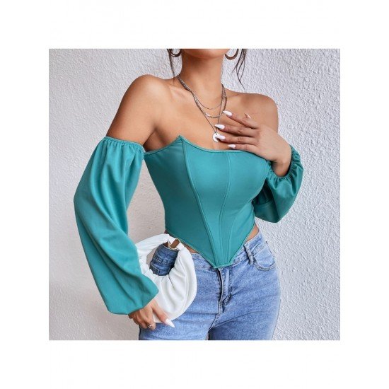  Pure Color Backless Off Shoulder Women's Top