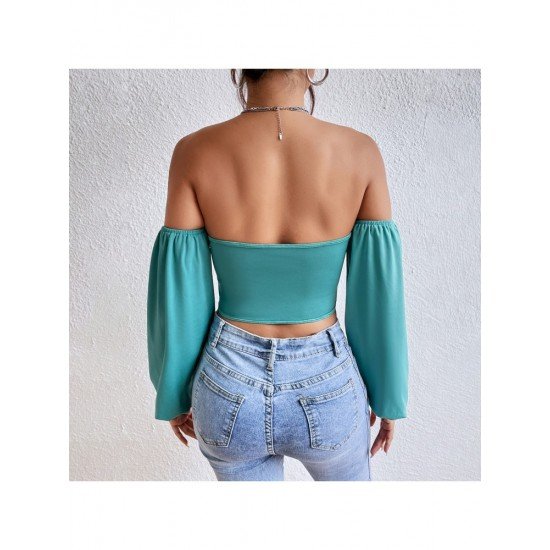  Pure Color Backless Off Shoulder Women's Top