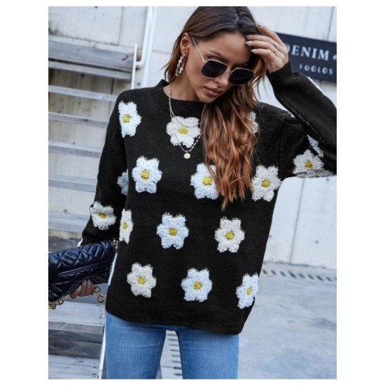  2022 Round Neck Flower Embroidery Women's Sweater